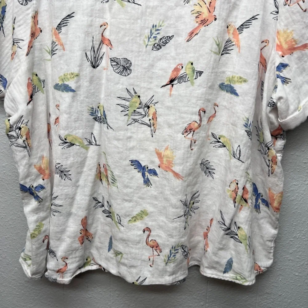 CJ Banks Bird Print Gauzy Button Shirt Womens 3X Novelty Beach Coastal Nautical - Picture 8 of 11